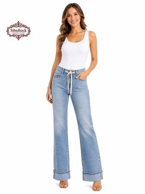 UpWest Premium Denim NWOT XS Soft Stretch Drawstring Jeans Rolled Cuff Wide Leg